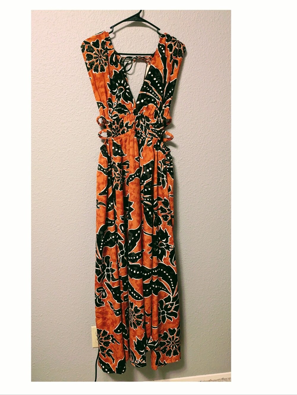 Indulge Rust and Black Floral Deep V Maxi Dress Side Cut Out Sz.XL - Picture 14 of 14